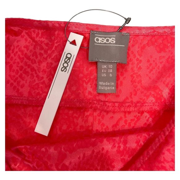 New ASOS Design Women's 6 Small Pink Asymmetrical Hem Midi A Line Skirt Snake - Picture 6 of 10